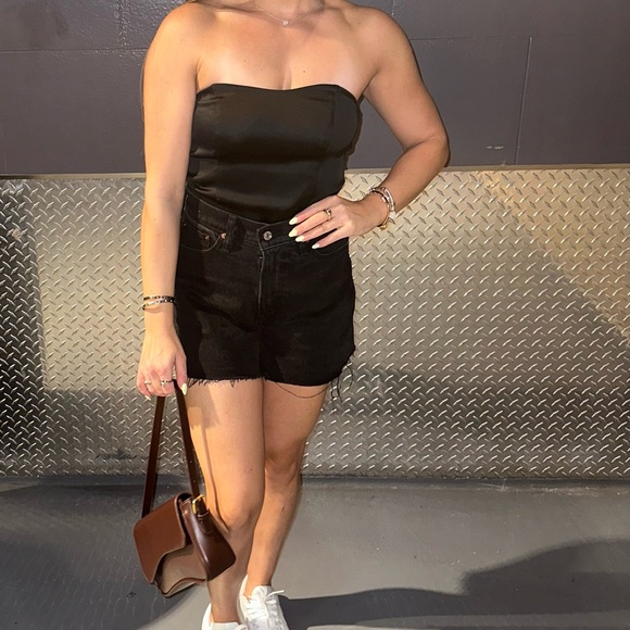 Abercrombie & Fitch Satin Corset Top in Black - Picture 2 of 2